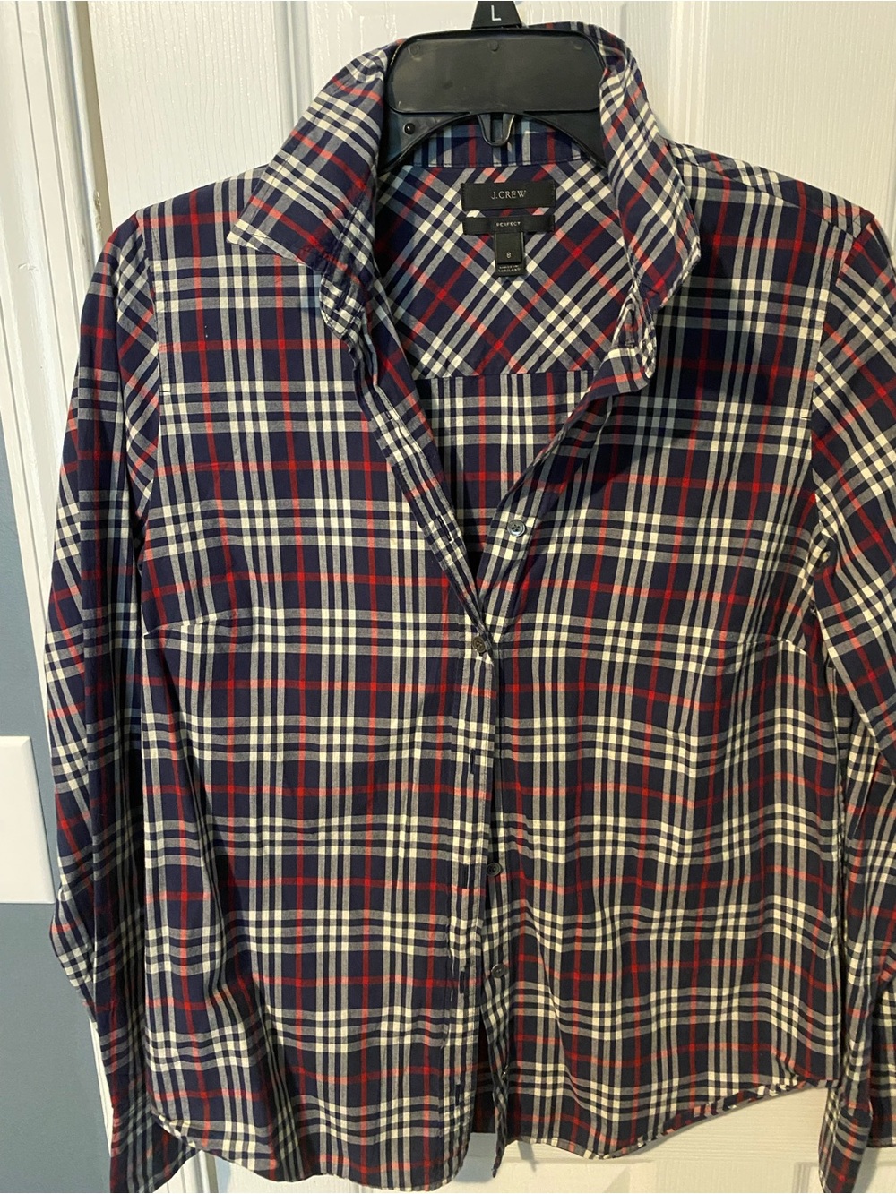 J. Crew Navy, Red, and White Plaid Button-Down Shirt